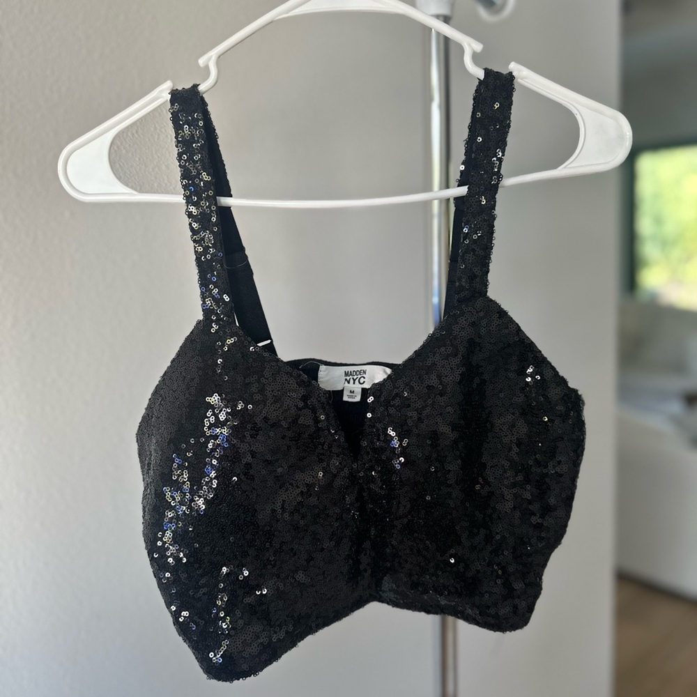 Sparkle Crop Top, Maden NYC, Black